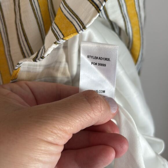 Lulu's Yellow White Striped high low ruffle preppy one shoulder Dress medium EUC - Picture 13 of 14